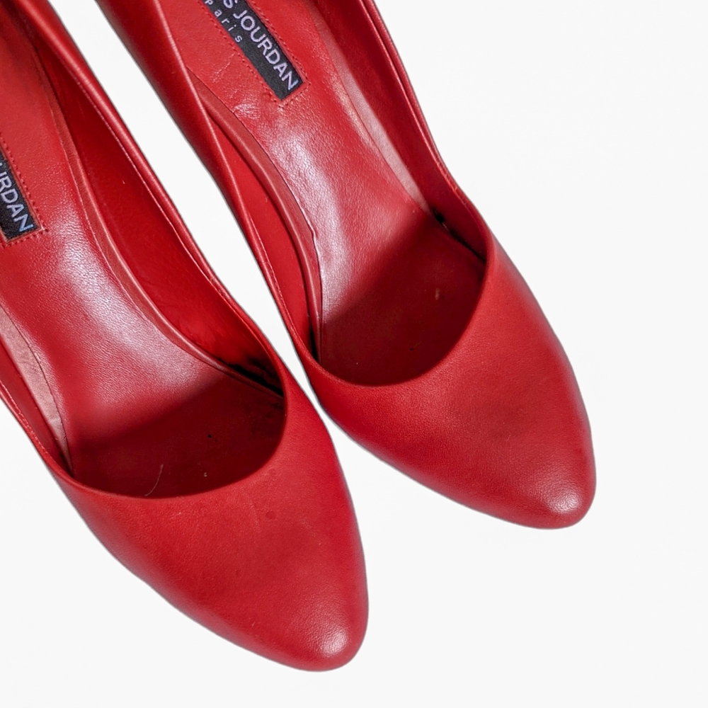 CHARLES JOURDAN PARIS Red Fairy Pointy Toe Leather Stiletto Pumps Size 8 - Picture 3 of 14
